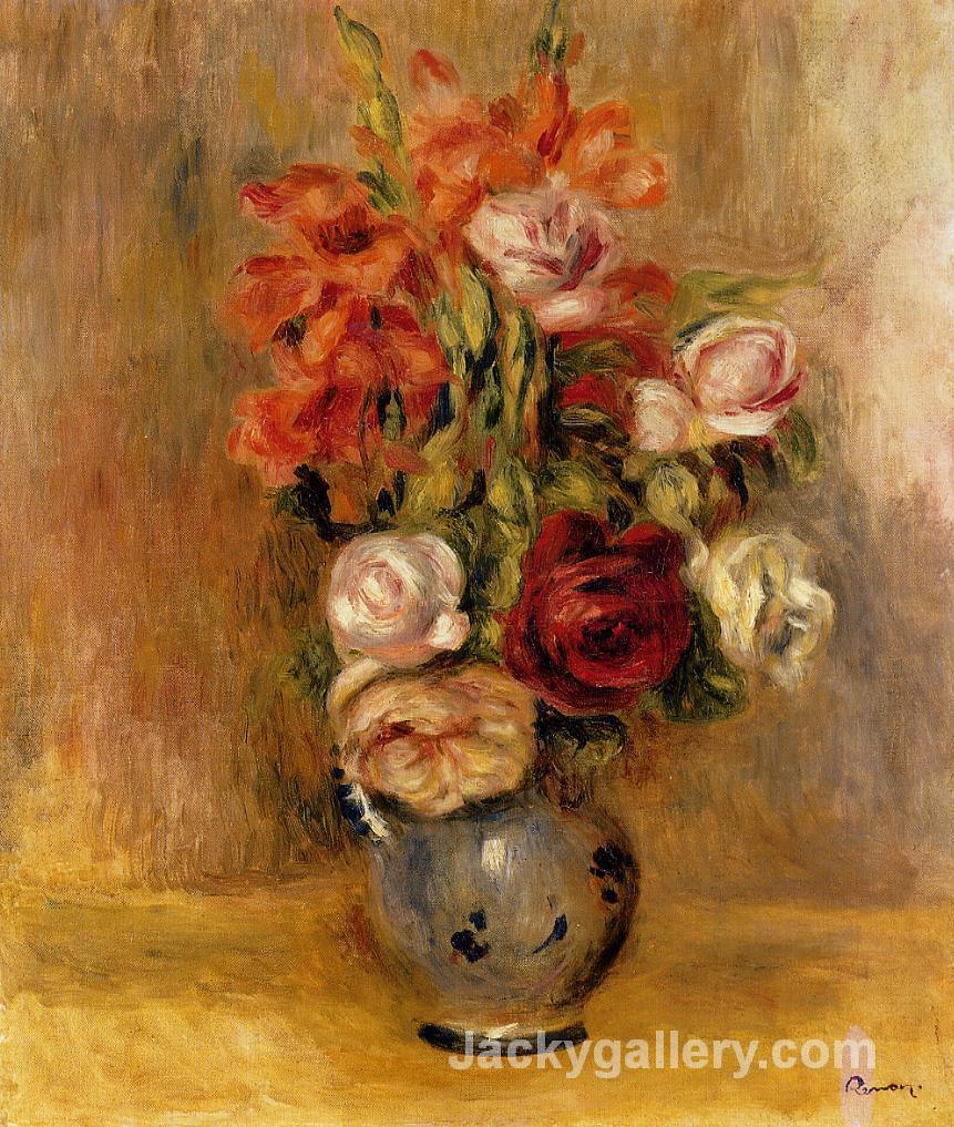 Vase of Gladiolas and Roses by Pierre Auguste Renoir paintings reproduction